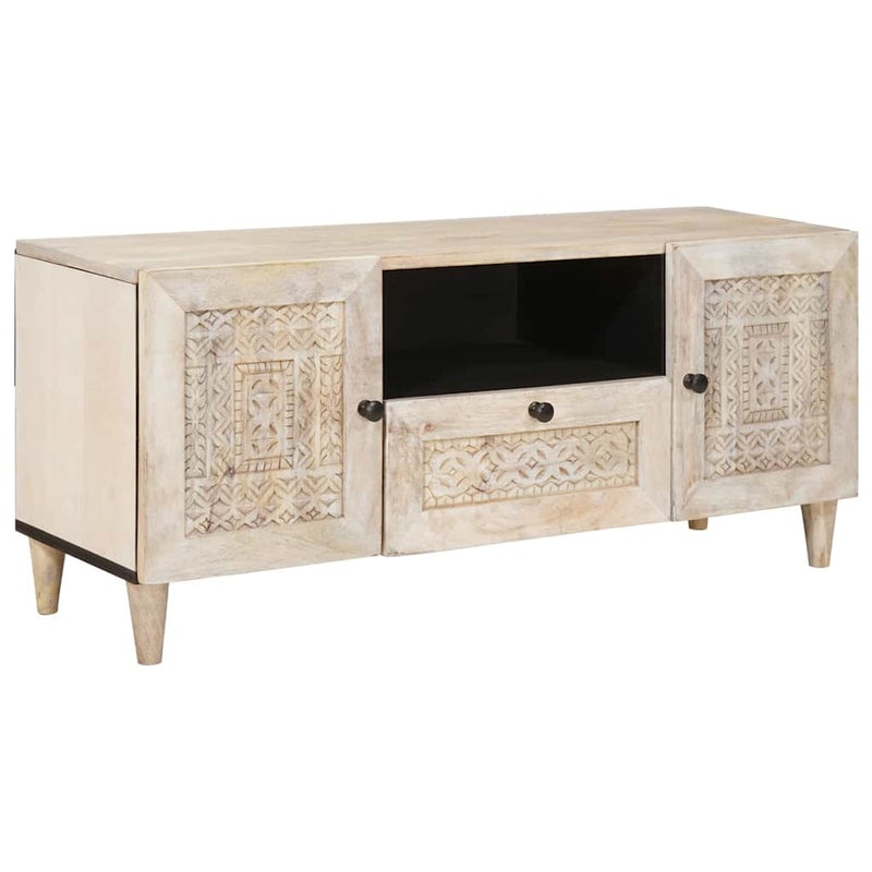 vidaXL TV szekrény fiókkal Fehér 105 x 33 x 46 cm tömör mangófa