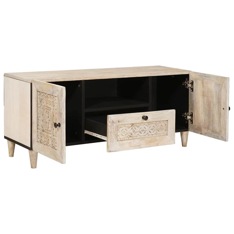 vidaXL TV szekrény fiókkal Fehér 105 x 33 x 46 cm tömör mangófa