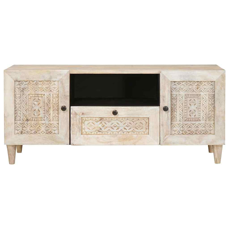 vidaXL TV szekrény fiókkal Fehér 105 x 33 x 46 cm tömör mangófa