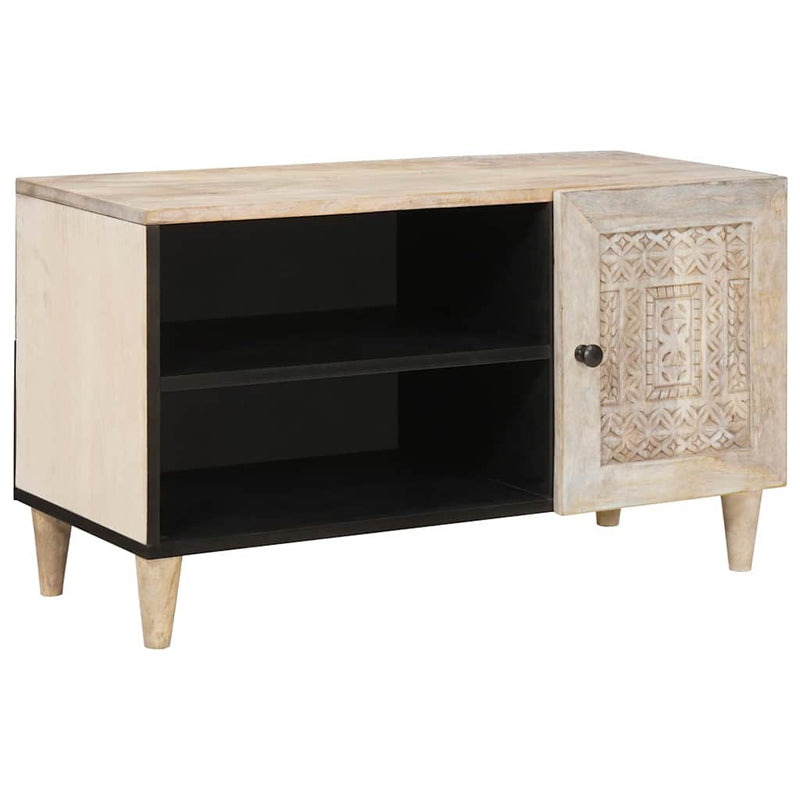 vidaXL TV szekrény polcokkal Fehér 80 x 33 x 46 cm tömör mangófa