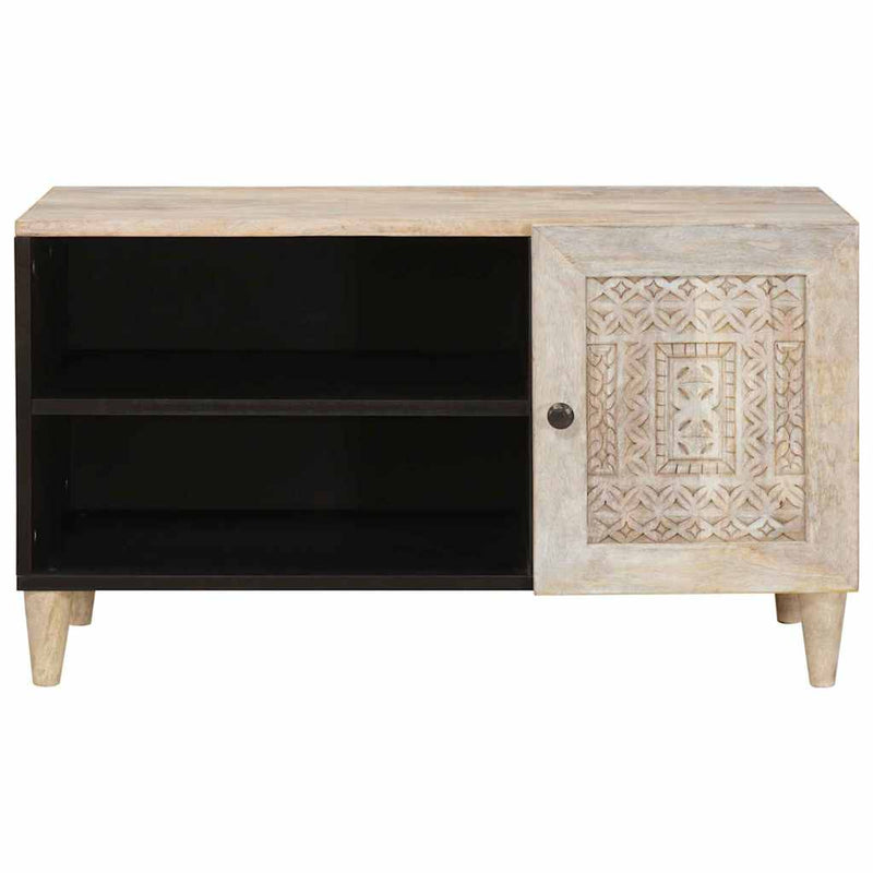 vidaXL TV szekrény polcokkal Fehér 80 x 33 x 46 cm tömör mangófa
