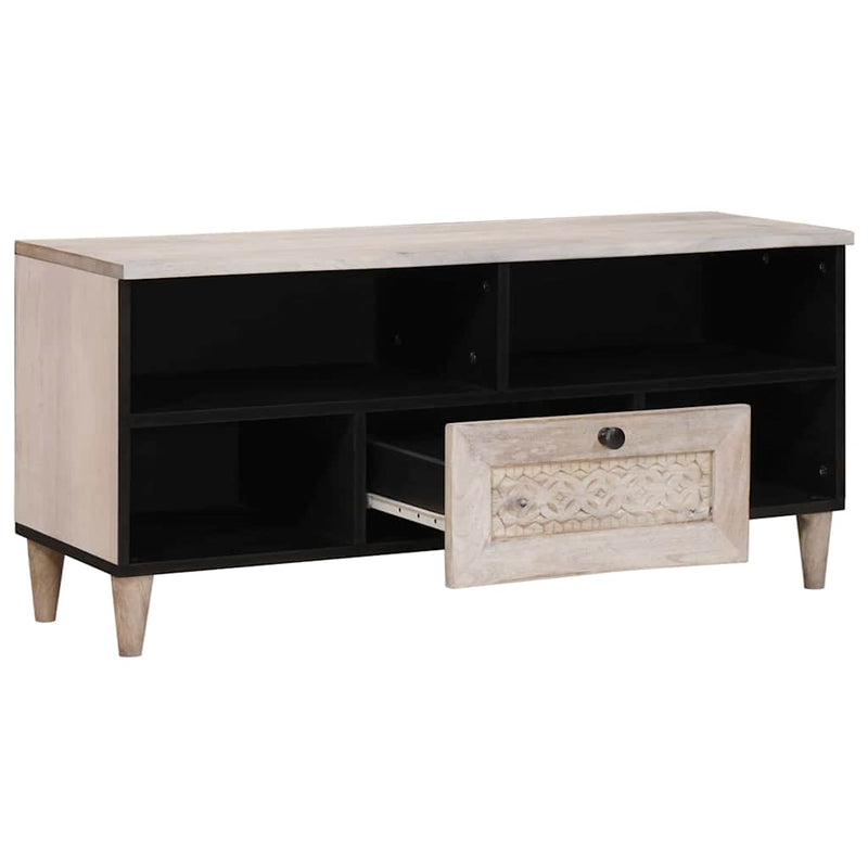 vidaXL TV szekrény fiókkal Fehér 105 x 33 x 46 cm tömör mangófa