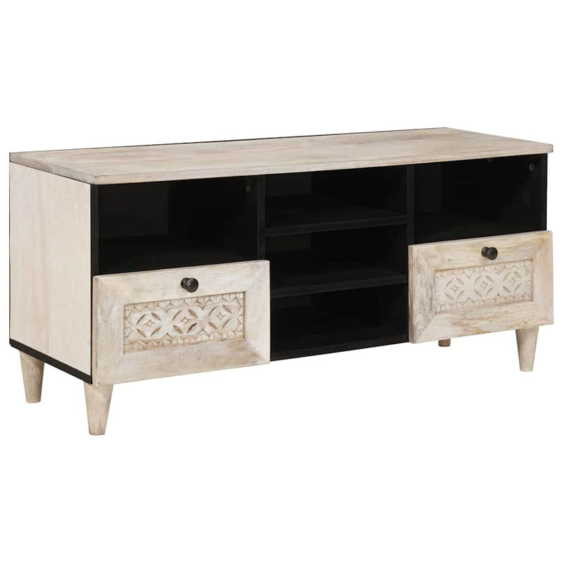 vidaXL TV szekrény fiókkal Fehér 100 x 33 x 46 cm tömör mangófa