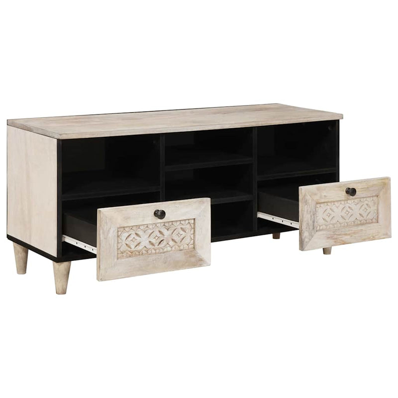 vidaXL TV szekrény fiókkal Fehér 100 x 33 x 46 cm tömör mangófa