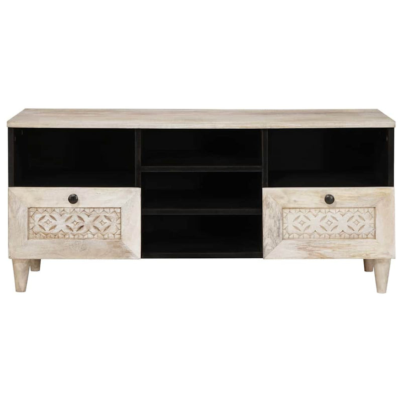 vidaXL TV szekrény fiókkal Fehér 100 x 33 x 46 cm tömör mangófa