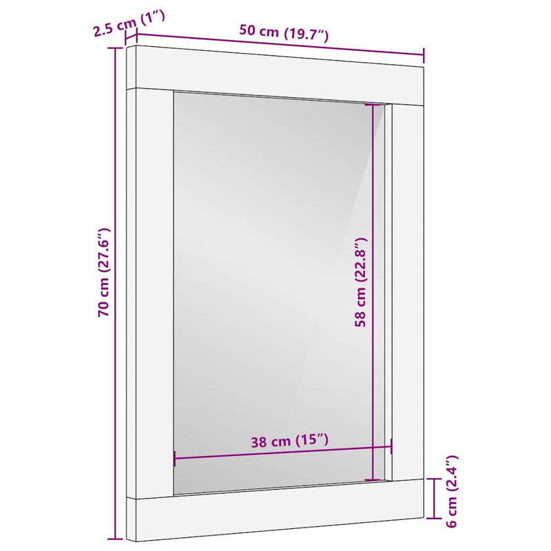 vidaXL Tükör tükörrel Fehér 57 x 70 x 3 cm tömör mangófa
