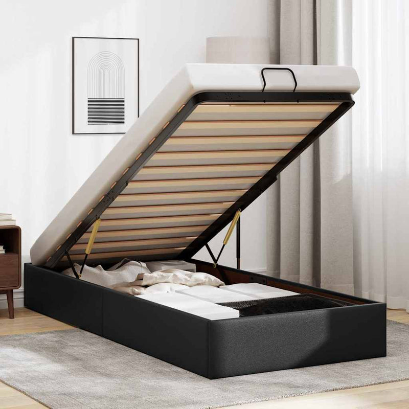 vidaXL Ottomán ágykeret matrac nélkül fekete 80x200 cm műbőr
