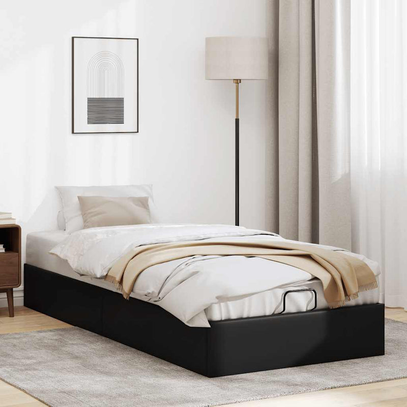 vidaXL Ottomán ágykeret matrac nélkül fekete 90x200 cm műbőr