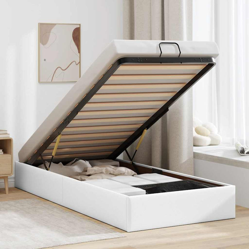 vidaXL Ottomán ágykeret matrac nélkül fehér 90x200 cm műbőr