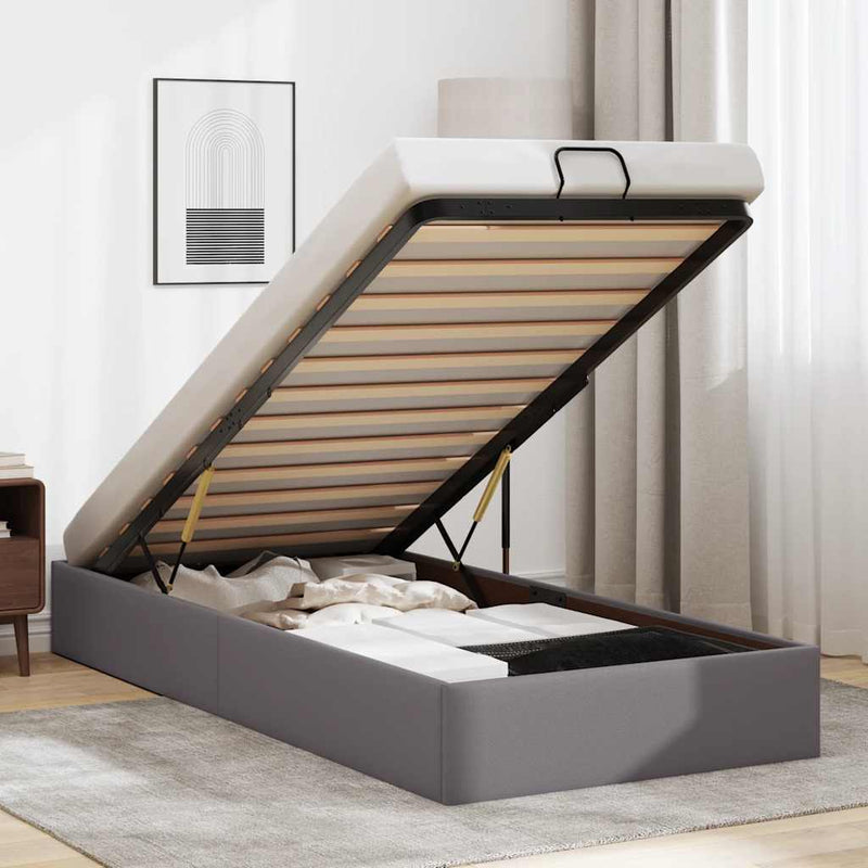 vidaXL Ottomán ágykeret matrac nélkül szürke 90x200 cm műbőr