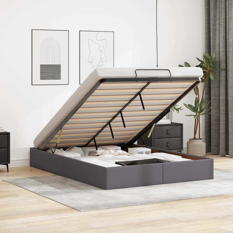 vidaXL Ottomán ágykeret matrac nélkül szürke 140x190 cm műbőr