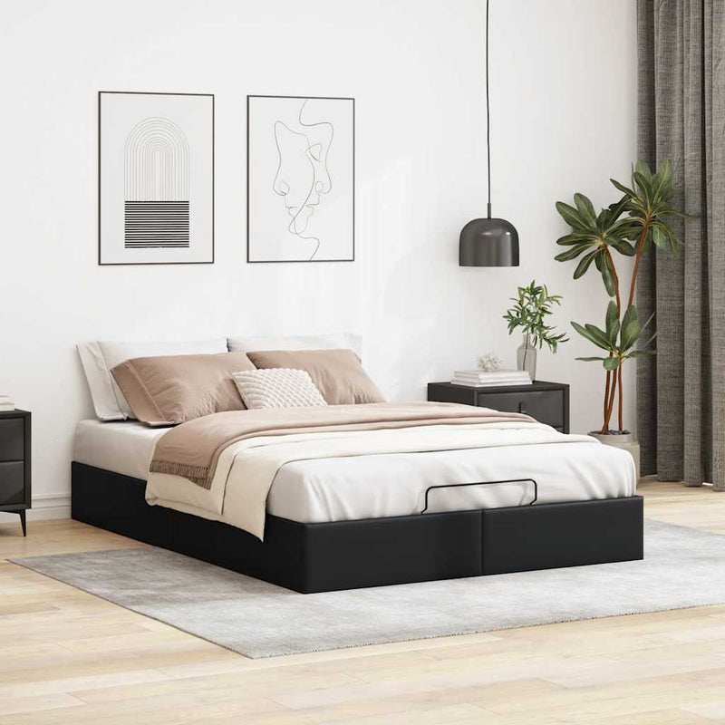 vidaXL Ottomán ágykeret matrac nélkül fekete 140x200 cm műbőr