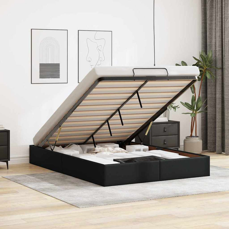 vidaXL Ottomán ágykeret matrac nélkül fekete 140x200 cm műbőr