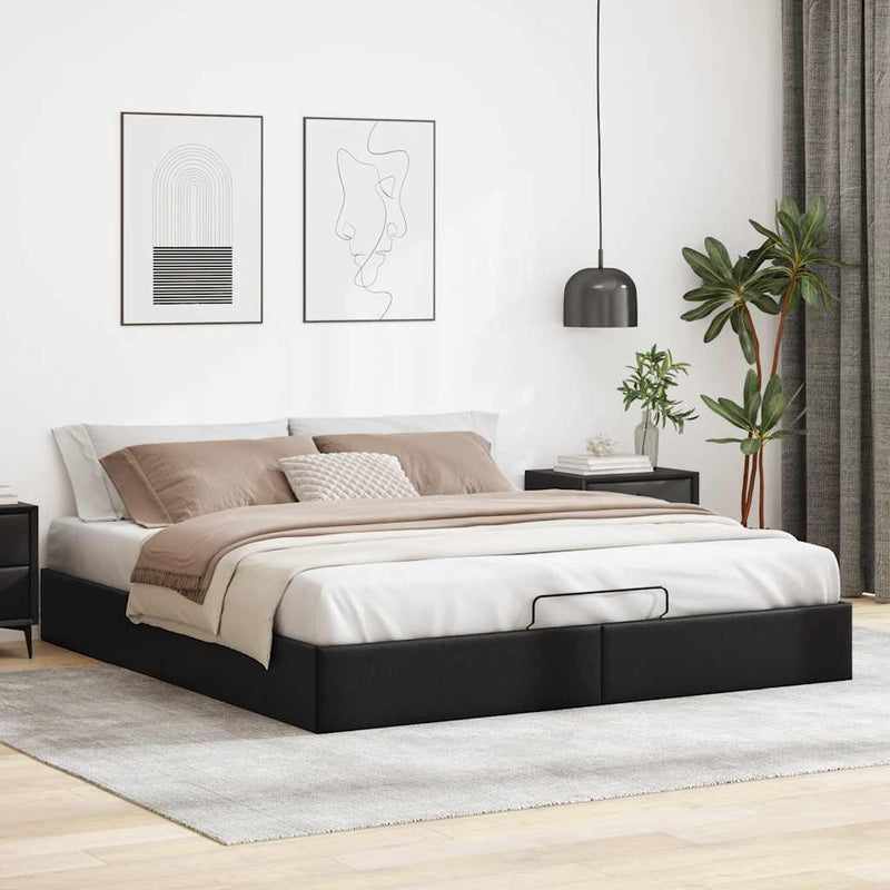 vidaXL Ottomán ágykeret matrac nélkül fekete 200x200 cm műbőr