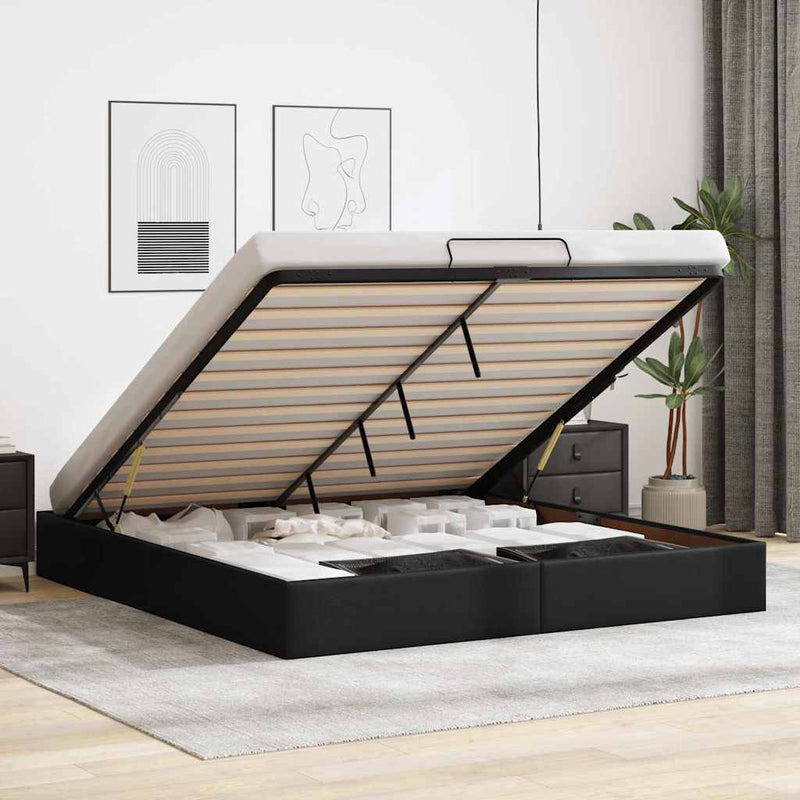 vidaXL Ottomán ágykeret matrac nélkül fekete 200x200 cm műbőr