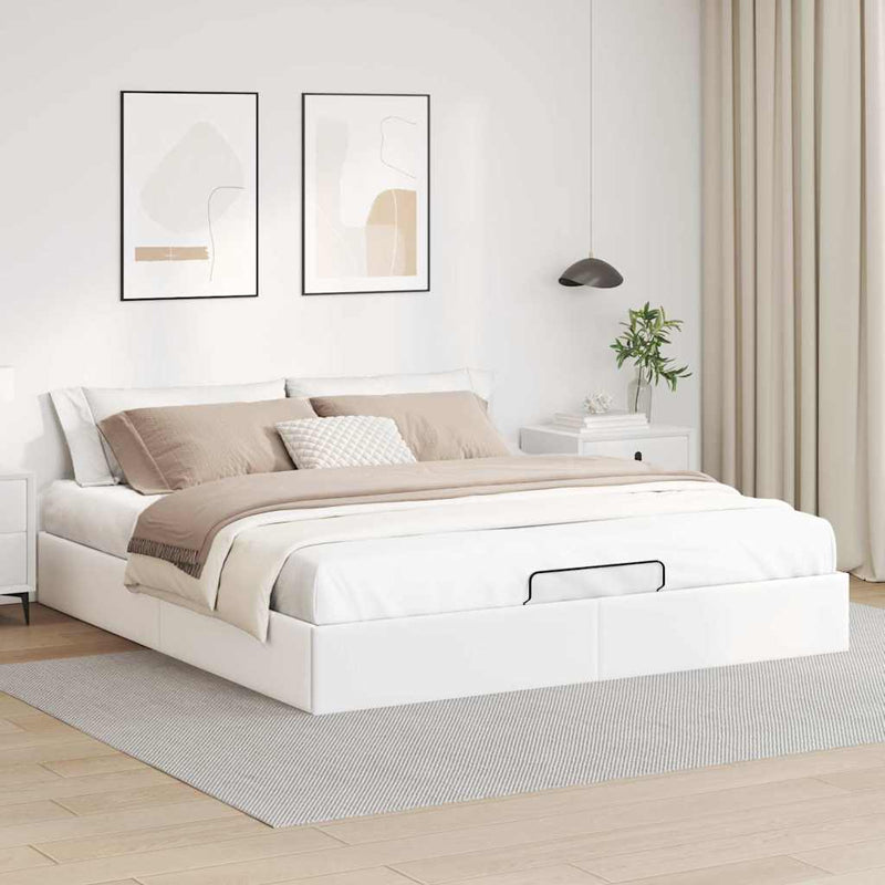 vidaXL Ottomán ágykeret matrac nélkül fehér 200x200 cm műbőr