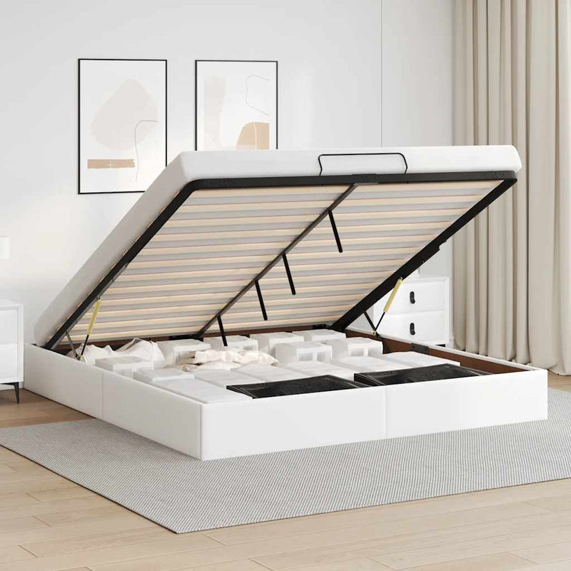 vidaXL Ottomán ágykeret matrac nélkül fehér 200x200 cm műbőr