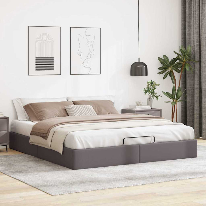 vidaXL Ottomán ágykeret matrac nélkül szürke 200x200 cm műbőr