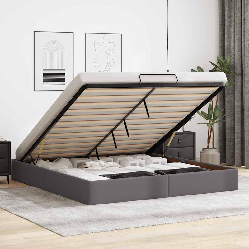 vidaXL Ottomán ágykeret matrac nélkül szürke 200x200 cm műbőr