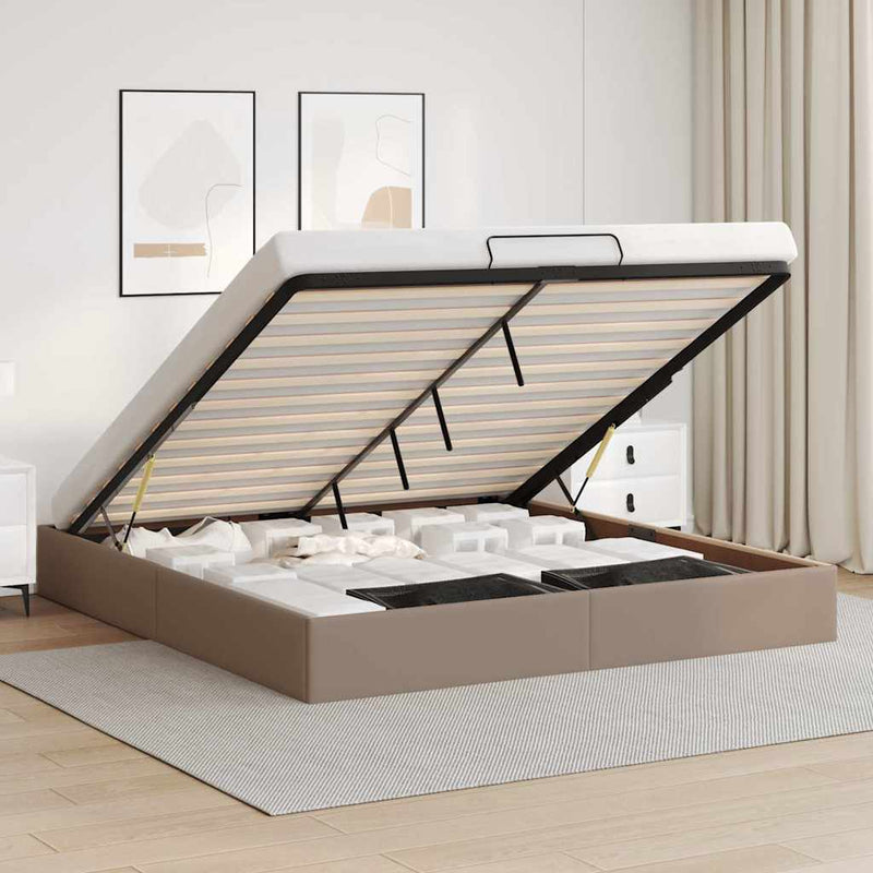 vidaXL Ottomán ágykeret matrac nélkül cappucino 200x200 cm műbőr