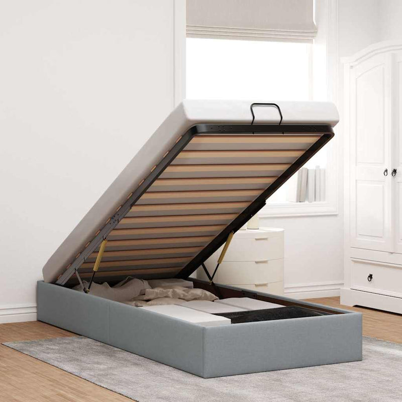 vidaXL Ottomán világosszürke szövet ágykeret matrac nélkül 80x200 cm