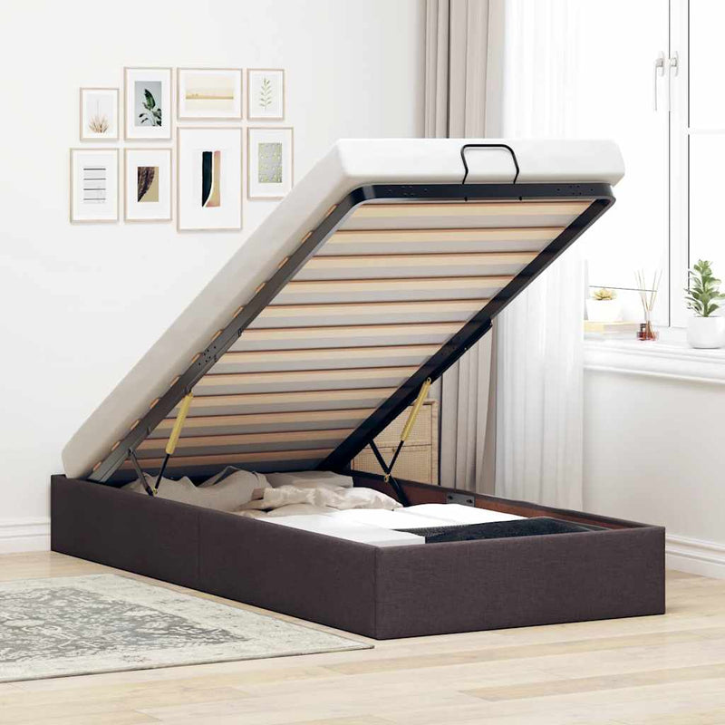 vidaXL Ottomán sötétbarna szövet ágykeret matrac nélkül 80x200 cm