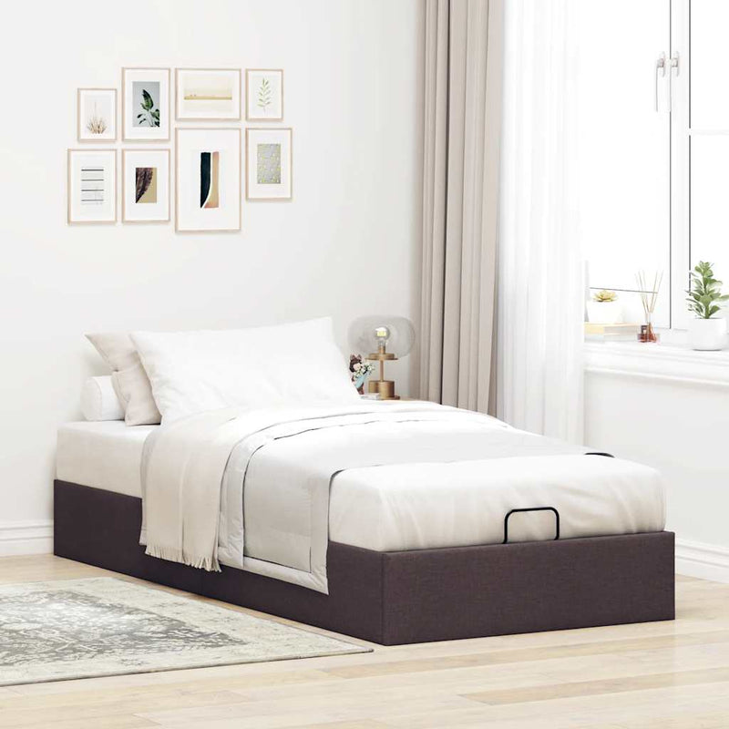 vidaXL Ottomán sötétbarna szövet ágykeret matrac nélkül 90x190 cm