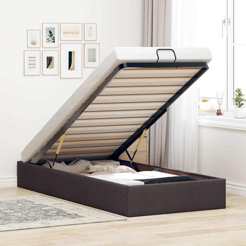 vidaXL Ottomán sötétbarna szövet ágykeret matrac nélkül 90x190 cm