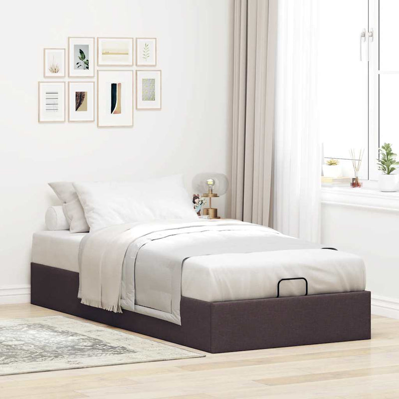 vidaXL Ottomán sötétbarna szövet ágykeret matrac nélkül 90x200 cm