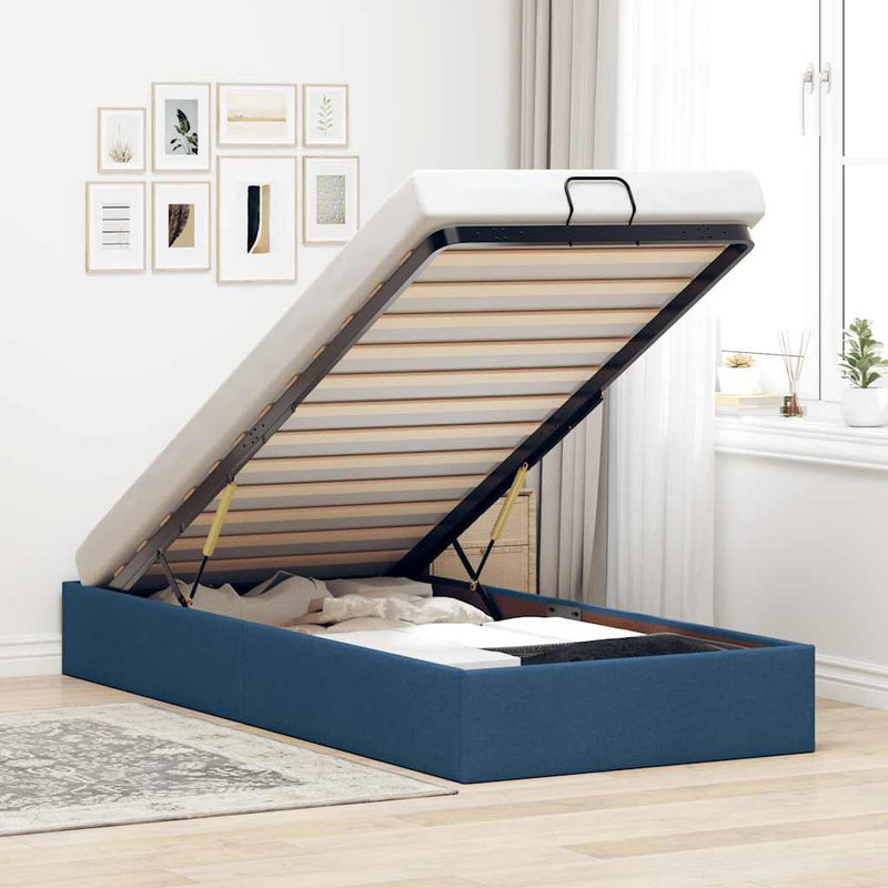 vidaXL Ottomán ágykeret matrac nélkül 90x200 cm kék szövet