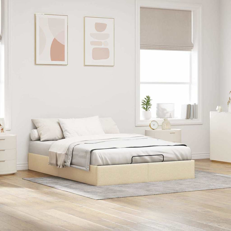 vidaXL Ottomán krémszínű szövet ágykeret matrac nélkül 140 x 190 cm