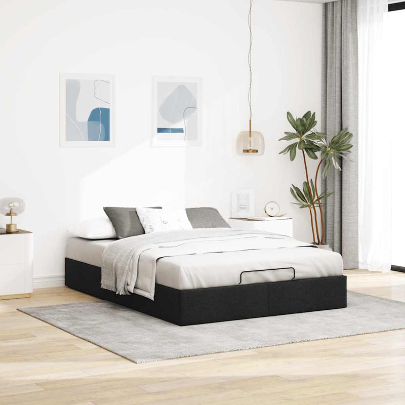 vidaXL Ottomán fekete szövet ágykeret matrac nélkül 140x200 cm