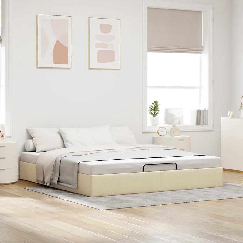 vidaXL Ottomán ágykeret matrac nélkül krém 180x200 cm szövet