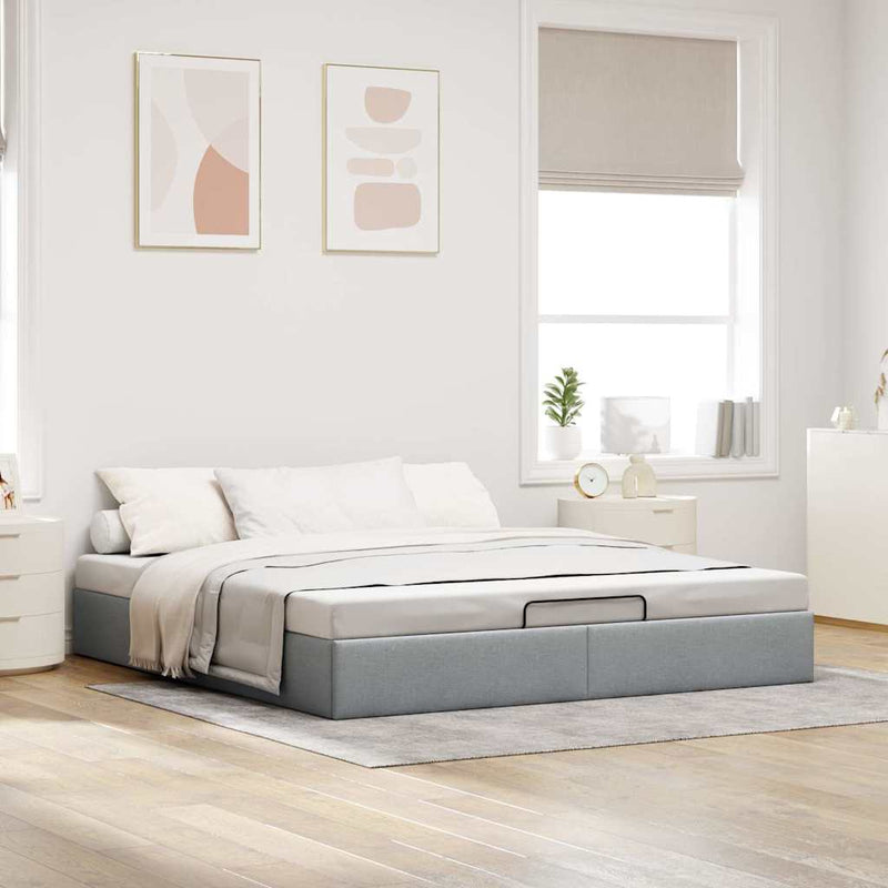 vidaXL Ottomán világosszürke szövet ágykeret matrac nélkül 200 x 200cm