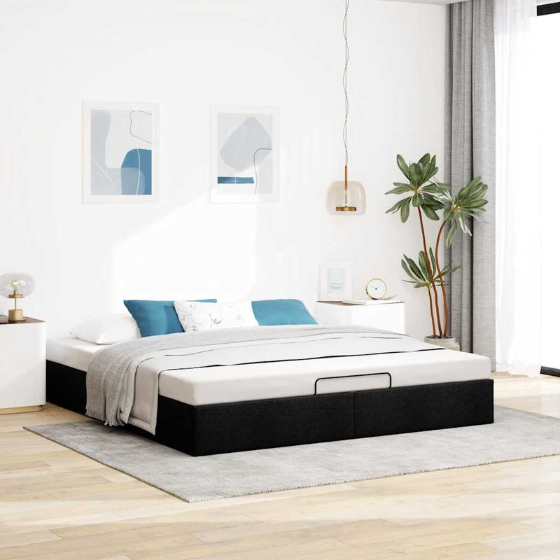 vidaXL Ottomán fekete szövet ágykeret matrac nélkül 200 x 200 cm