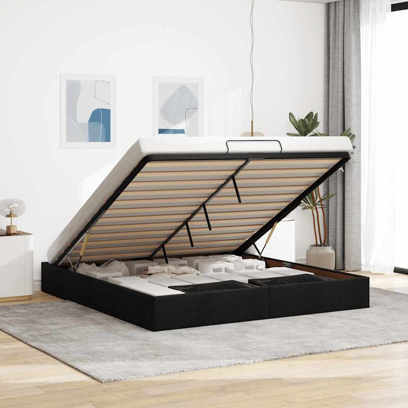 vidaXL Ottomán fekete szövet ágykeret matrac nélkül 200 x 200 cm