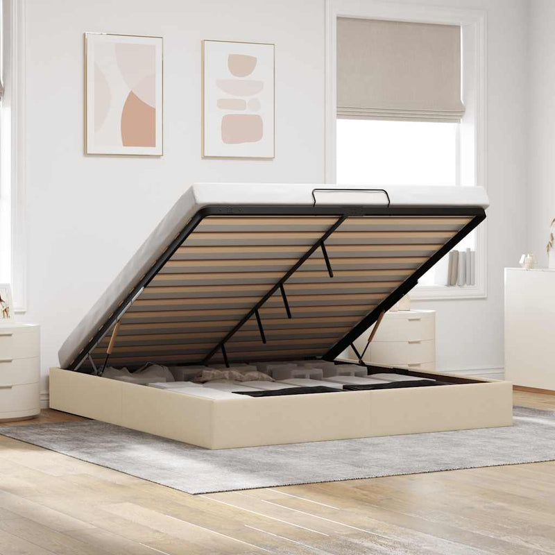 vidaXL Ottomán krémszínű szövet ágykeret matrac nélkül 200 x 200 cm