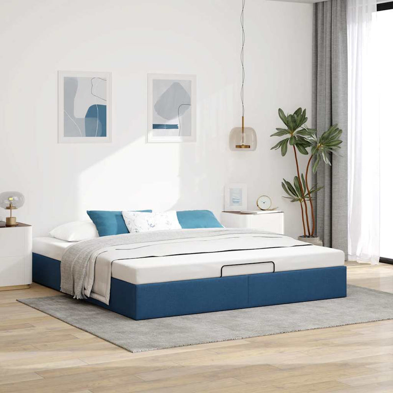 vidaXL Ottomán kék szövet ágykeret matrac nélkül 200 x 200 cm