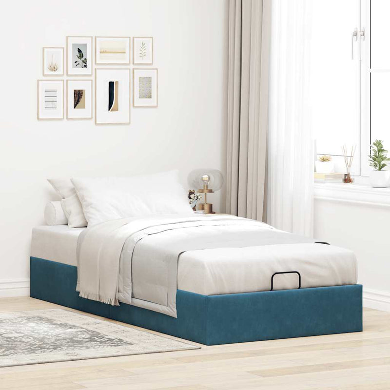 vidaXL Ottomán ágykeret matrac nélkül Sötétkék 80x200 cm bársony