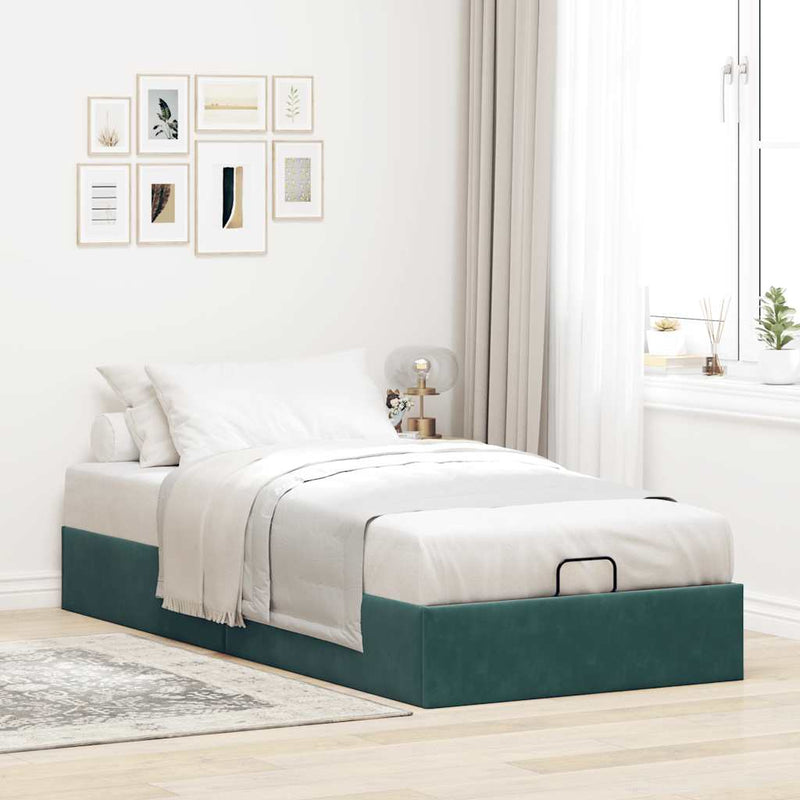 vidaXL Ottomán ágykeret matrac nélkül Sötétzöld 90x190 cm Velvet