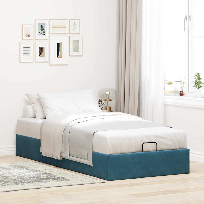 vidaXL Ottomán ágykeret matrac nélkül Sötétkék 90x190 cm Velvet