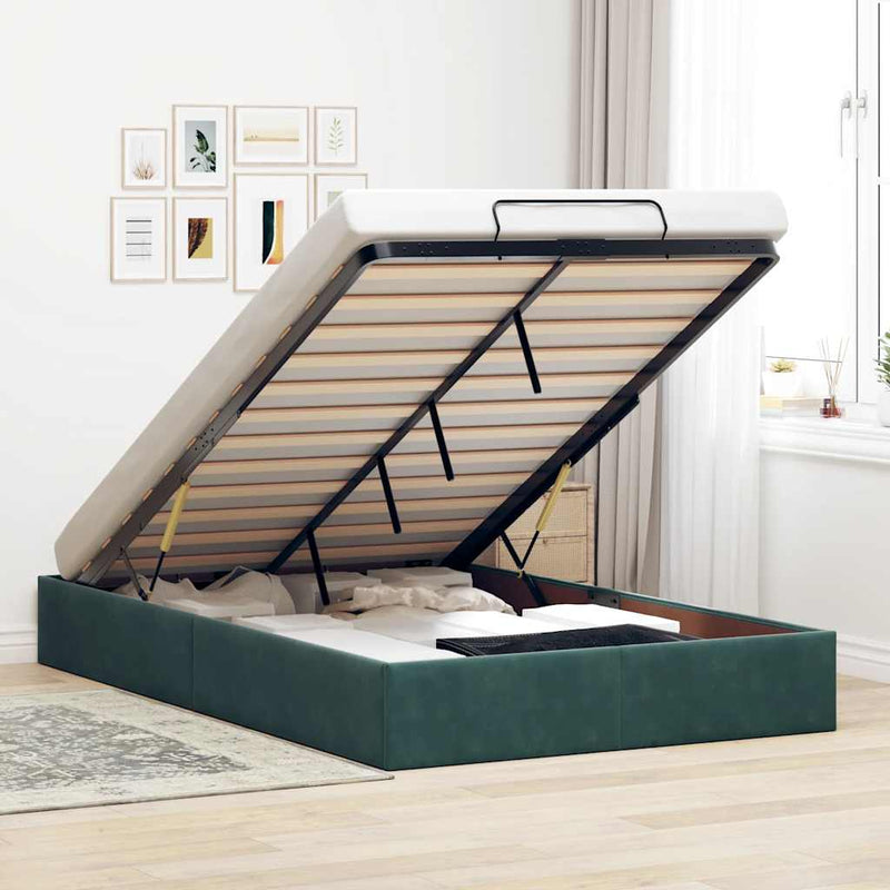 vidaXL Ottomán ágykeret matrac nélkül, sötétzöld 120x190 cm bársony