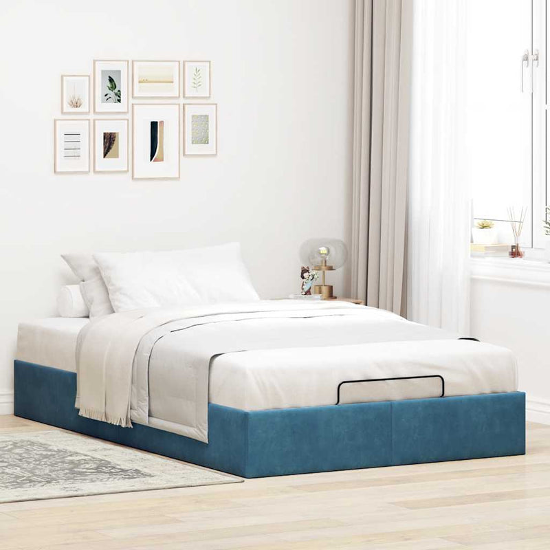 vidaXL Ottomán ágykeret matrac nélkül sötétkék 120x190 cm bársony