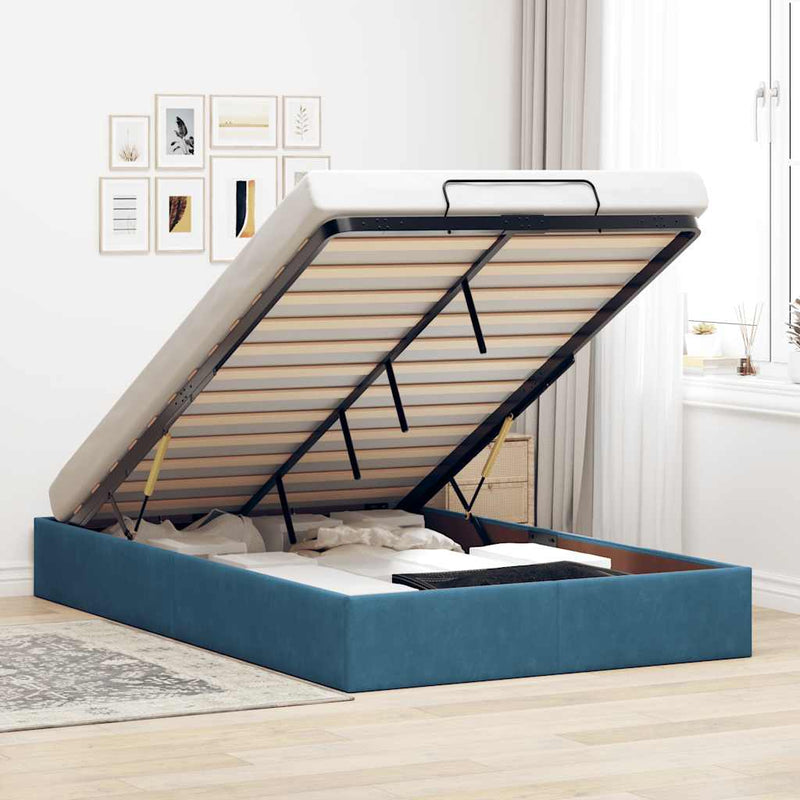 vidaXL Ottomán ágykeret matrac nélkül sötétkék 120x190 cm bársony