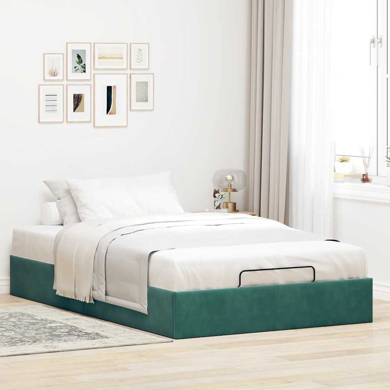 vidaXL Ottomán ágykeret matrac nélkül sötétzöld 120x200 cm bársony