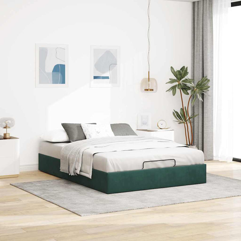 vidaXL Ottomán ágykeret matrac nélkül sötétzöld 140x200 cm bársony