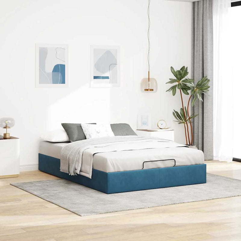 vidaXL Ottomán ágykeret matrac nélkül sötétkék 140x200 cm bársony