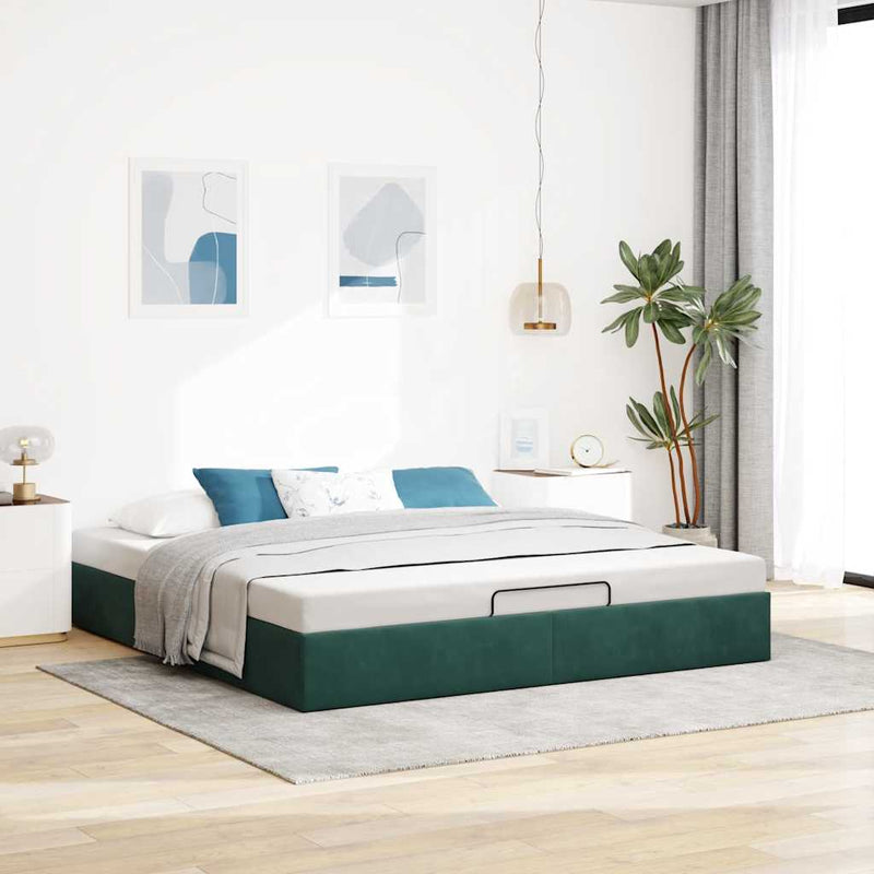 vidaXL Ottomán ágykeret matrac nélkül sötétzöld 180x200 cm bársony