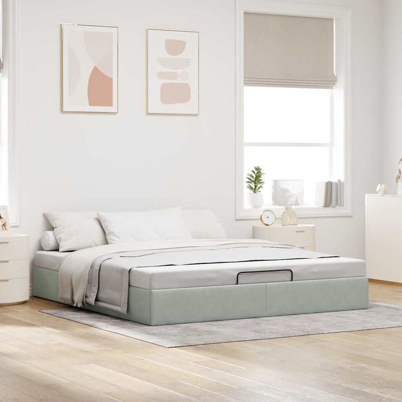 vidaXL Ottomán ágykeret matrac nélkül világosszürke 200x200 cm bársony