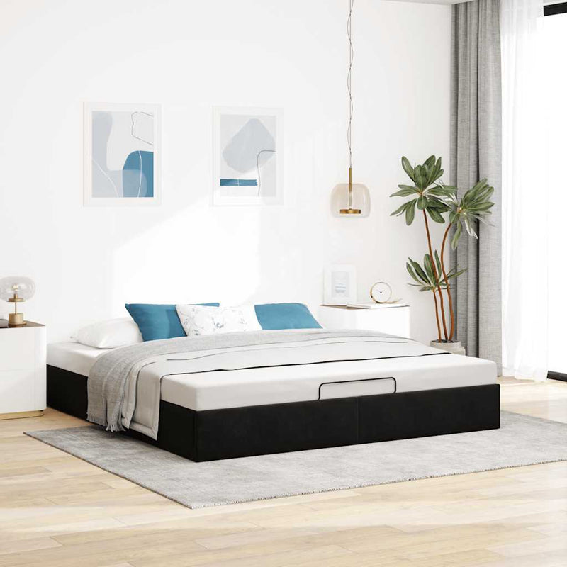 vidaXL Ottomán ágykeret matrac nélkül fekete 200x200 cm bársony